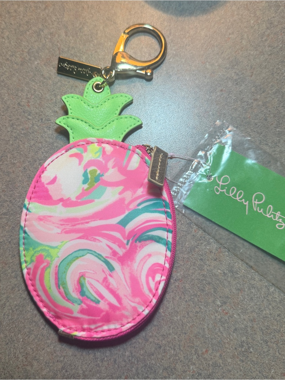 Lilly Pulitzer Pink & Green Pineapple Coin Pouch Keychain NWT